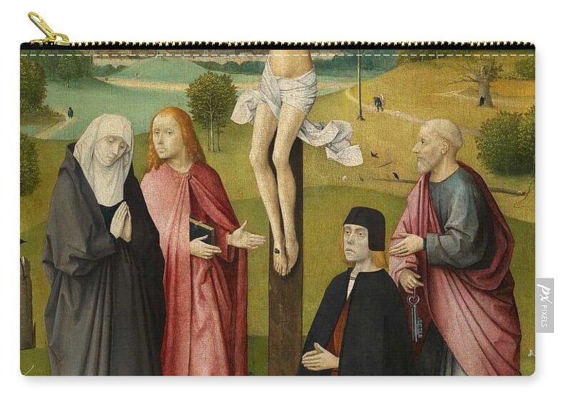 1490 Zip Pouch featuring the painting Crucifixion with a Donor by Hieronymus Bosch