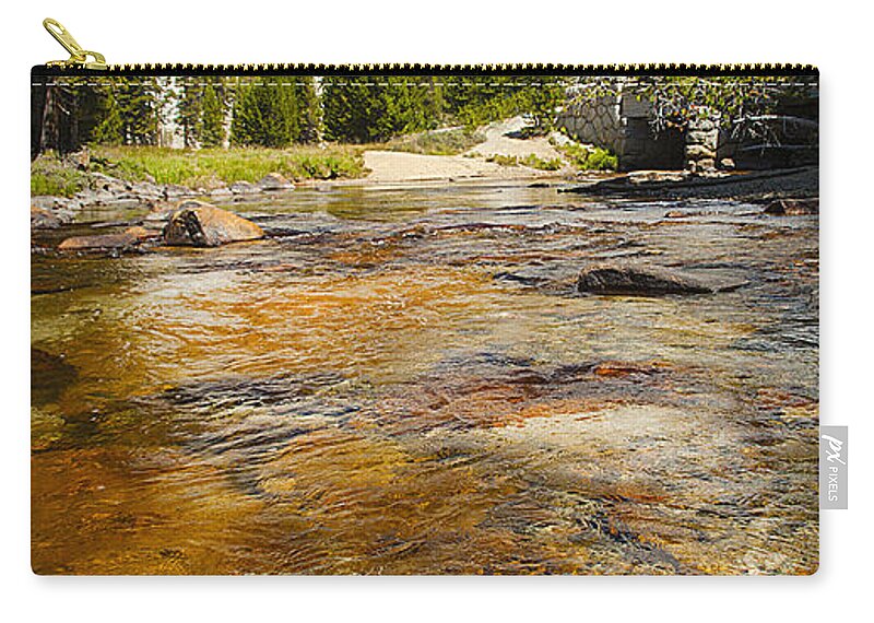 Crystal Clear Tuolumne Meadows Mountain Tranquil River Zip Pouch featuring the photograph Crystal Clear Tuolumne Meadows Mountain Tranquil Stream Yosemite National Park California by Jerry Cowart