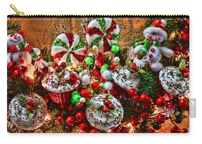 Christmas Zip Pouch featuring the photograph Cupcakes Snowmen and Lollipops of Christmas by Toni Hopper