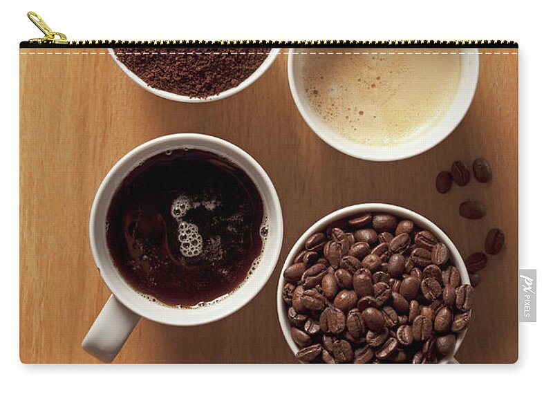 Shadow Zip Pouch featuring the photograph Cups Of Coffee And Coffee Beans by Larry Washburn