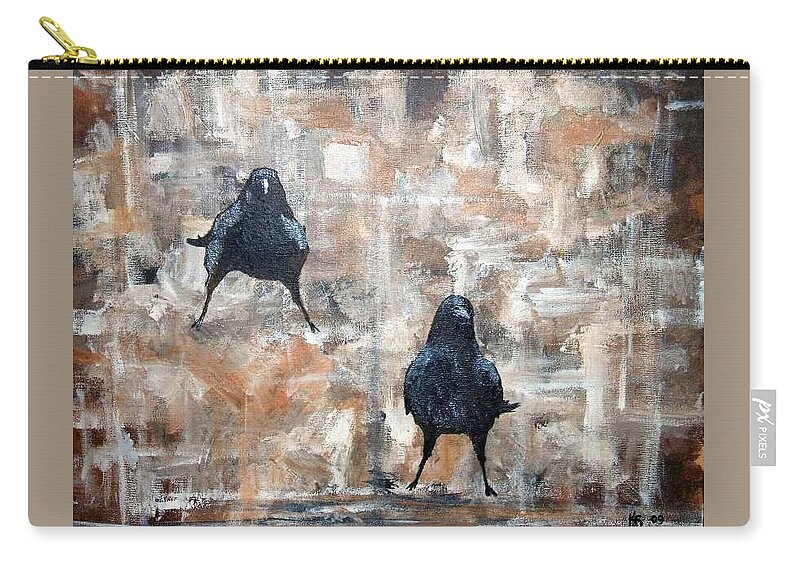 Crows Zip Pouch featuring the painting Curious Crows by Kathy Sampson