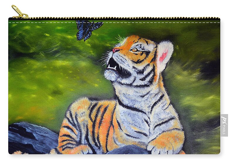 Tigers Zip Pouch featuring the painting Curious by Lee Winter