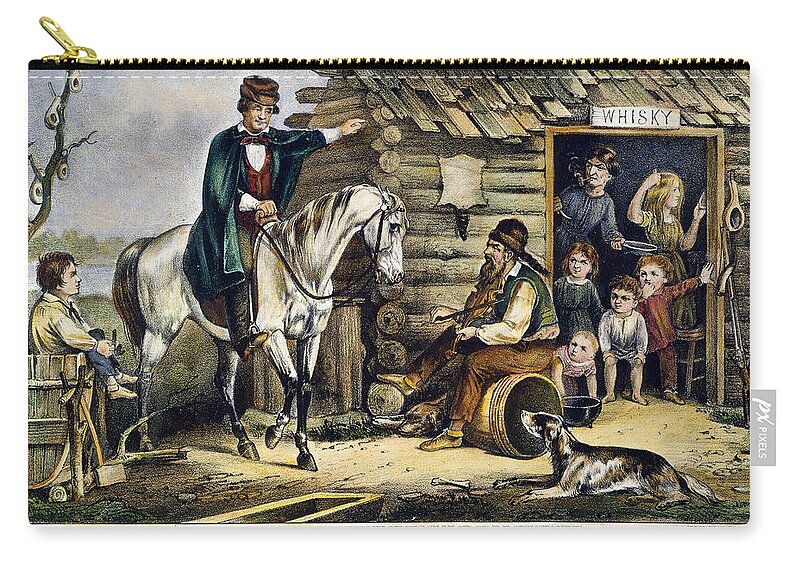 1870 Zip Pouch featuring the drawing The Arkansas Traveler by Currier and Ives