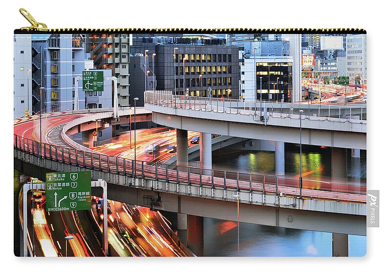 Curve Zip Pouch featuring the photograph Curves Of Highway In Tokyo by Vladimir Zakharov