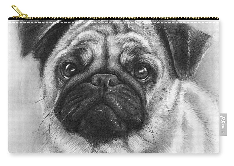 Dog Zip Pouch featuring the drawing Cute Pug by Olga Shvartsur