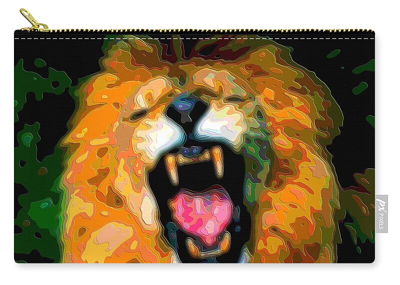 Cutout-art Zip Pouch featuring the photograph Cutout Layer Art Animal Portrait Lion by Mary Clanahan