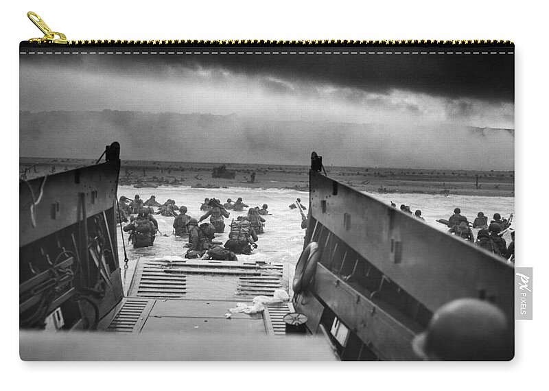 D Day Zip Pouch featuring the photograph D-Day Landing by War Is Hell Store