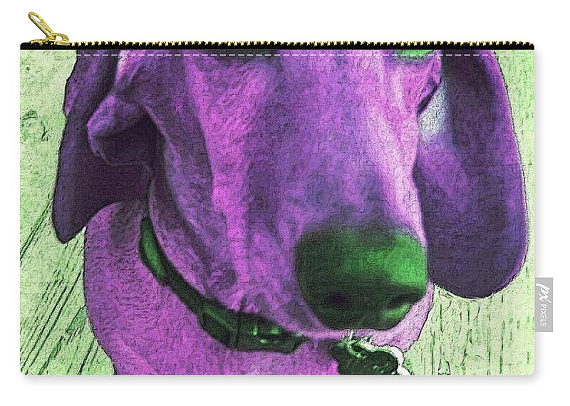 Dachshund Zip Pouch featuring the photograph Dachshund - Purple People Greeter by Rebecca Korpita