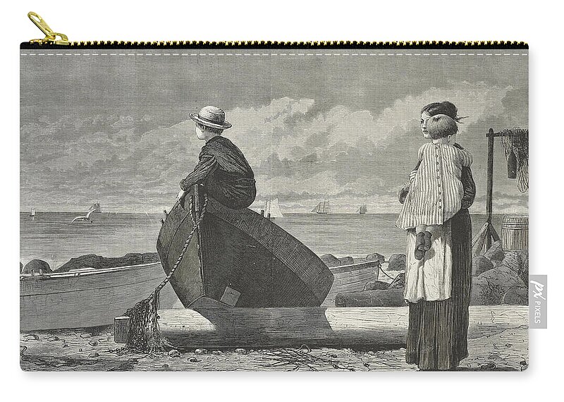 Winslow Homer Zip Pouch featuring the painting Dad s Coming by Winslow Homer