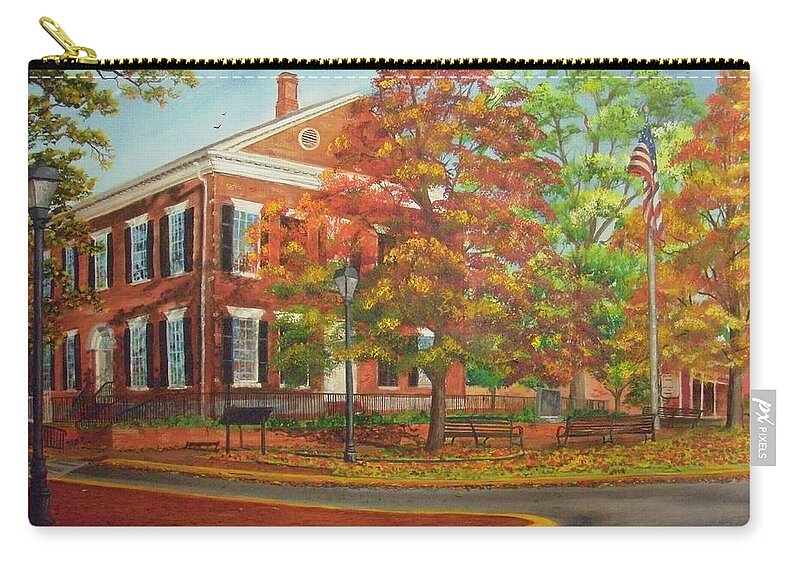 Dahlonega Zip Pouch featuring the painting Dahlonega's Gold Museum in Autumn by Nicole Angell
