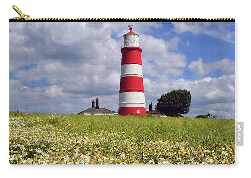 Tranquility Zip Pouch featuring the photograph Daisies At Happisburgh Lighthouse by Photo By Andrew Boxall