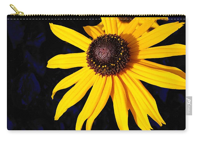 Daisy Carry-all Pouch featuring the digital art Daisy On Dark Blue by Kathleen Illes