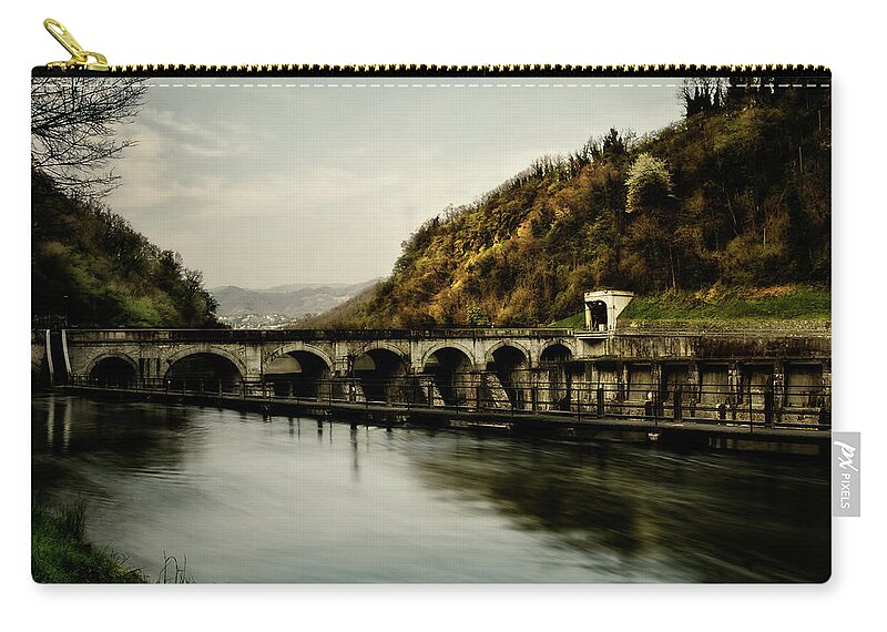 Adda Zip Pouch featuring the photograph Dam on Adda river by Roberto Pagani