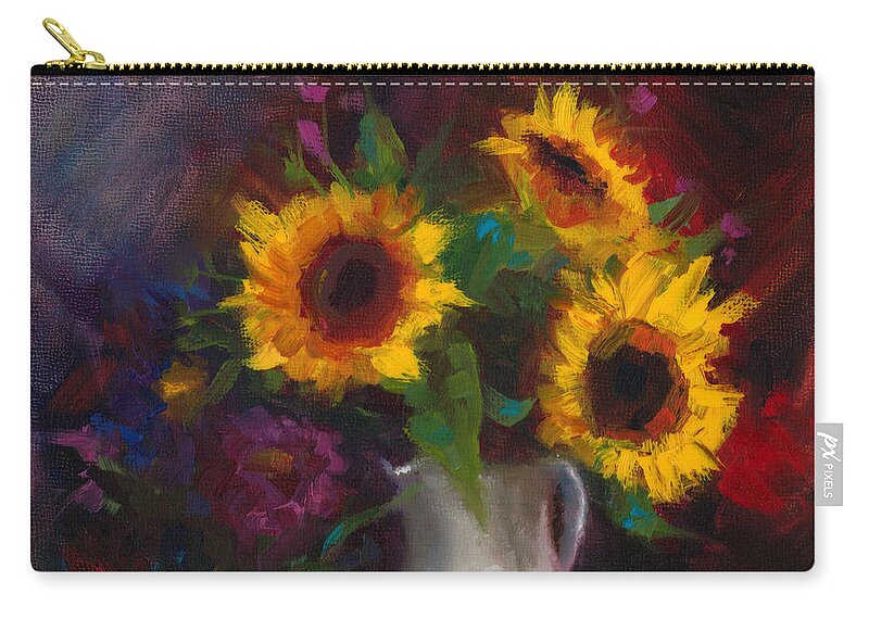 Sunflowers Zip Pouch featuring the painting Dance with Me - sunflower still life by Talya Johnson