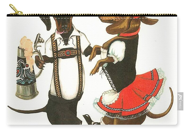 Painting Zip Pouch featuring the painting Dancing Dachshunds by Margaryta Yermolayeva