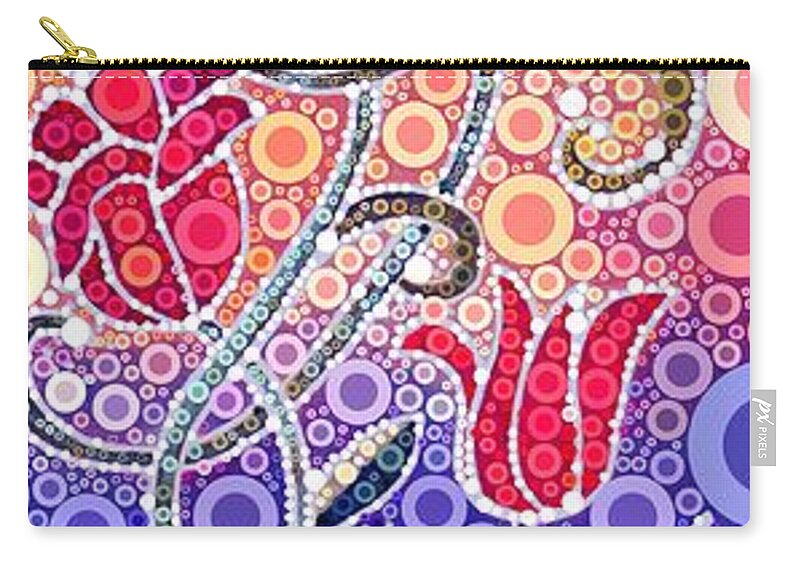 Digital Zip Pouch featuring the digital art Dancing Flowers at Sunrise by Linda Bailey