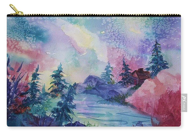 Aurora Zip Pouch featuring the painting Dancing Lights II by Ellen Levinson