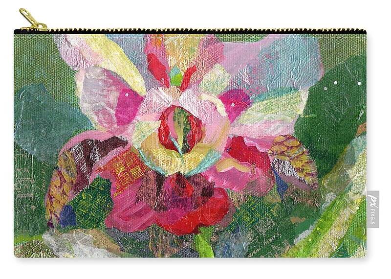Flower Zip Pouch featuring the painting Dancing Orchid II by Shadia Derbyshire