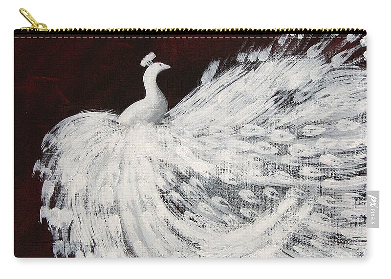Dancing Peacock Burgundy Zip Pouch featuring the painting DANCING PEACOCK burgundy by Anita Lewis