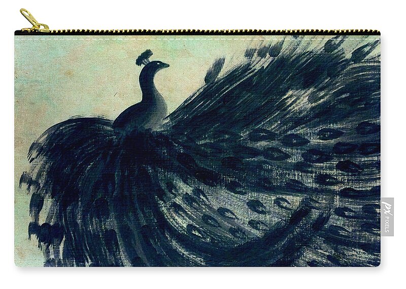 Black Bird Zip Pouch featuring the painting DANCING PEACOCK mint by Anita Lewis
