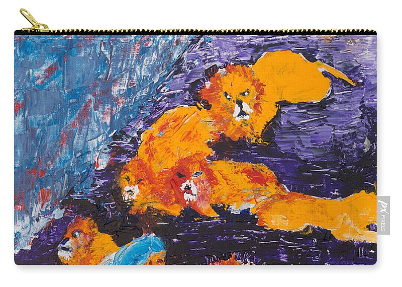 Jewish Art Zip Pouch featuring the painting Daniel and the Lions by Walt Brodis