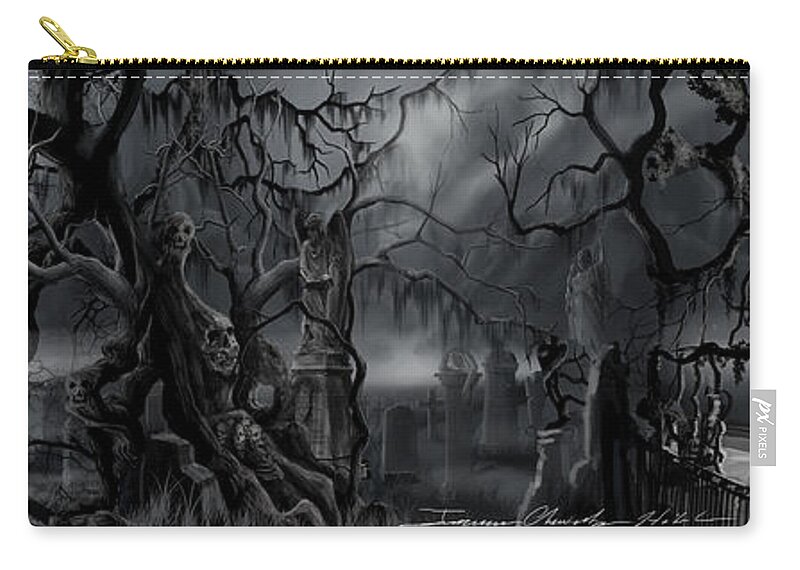 James Christopher Hill Zip Pouch featuring the painting Darkness Has Crept in the Midnight Hour by James Hill