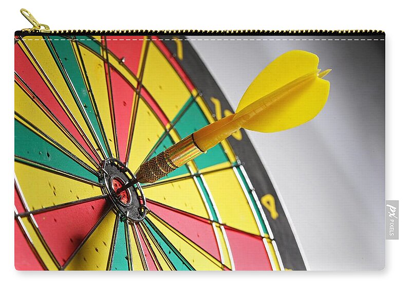Scoring Zip Pouch featuring the photograph Dart On A Dartboard by Visage