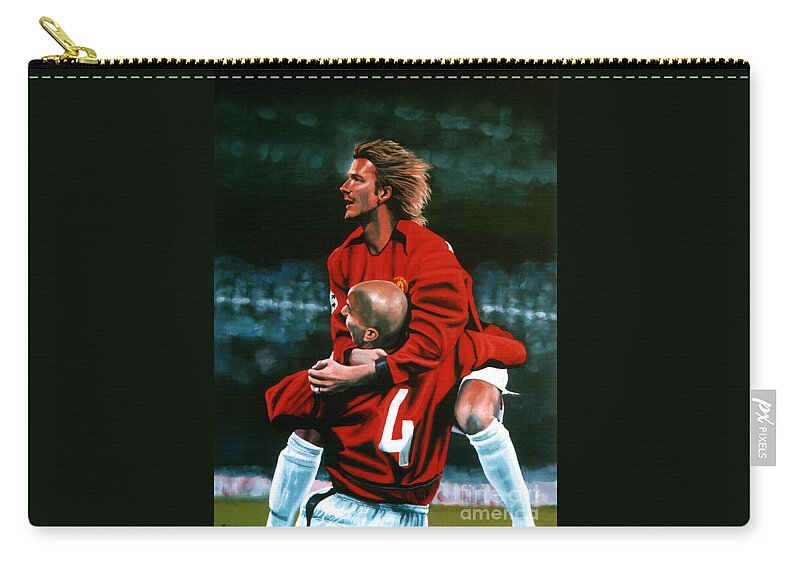 David Beckham Zip Pouch featuring the painting David Beckham and Juan Sebastian Veron by Paul Meijering