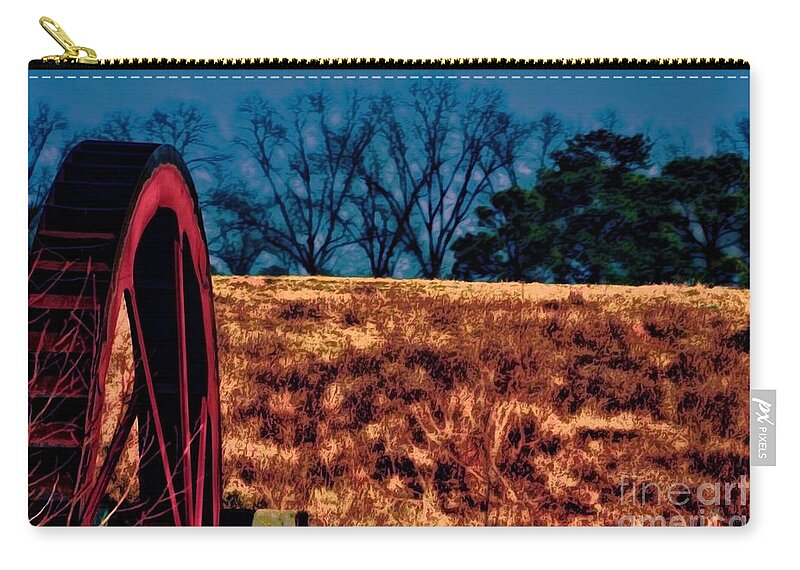 Landscape Zip Pouch featuring the photograph Dawn and the Water Wheel by Lesa Fine