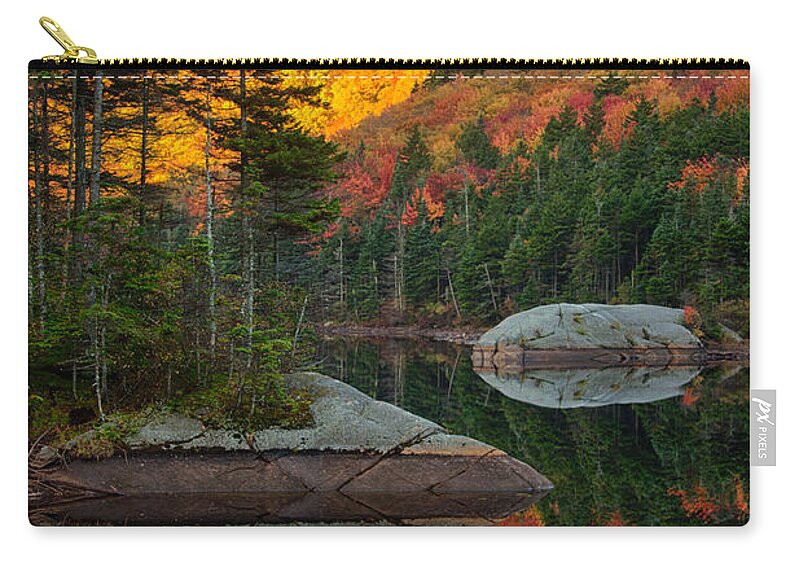 Beaver Pond Zip Pouch featuring the photograph Dawns foliage reflection by Jeff Folger