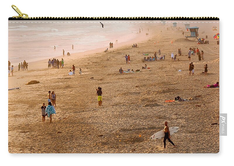 Huntington Beach Zip Pouch featuring the photograph Day at the Beach - Sunset Huntington Beach California by Ram Vasudev