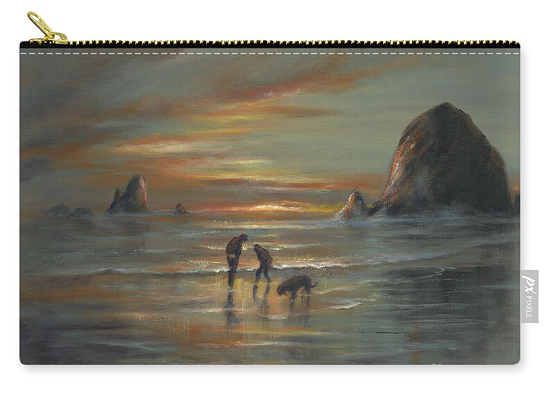 Haystack Rock Zip Pouch featuring the painting Days End by Sharon Furze