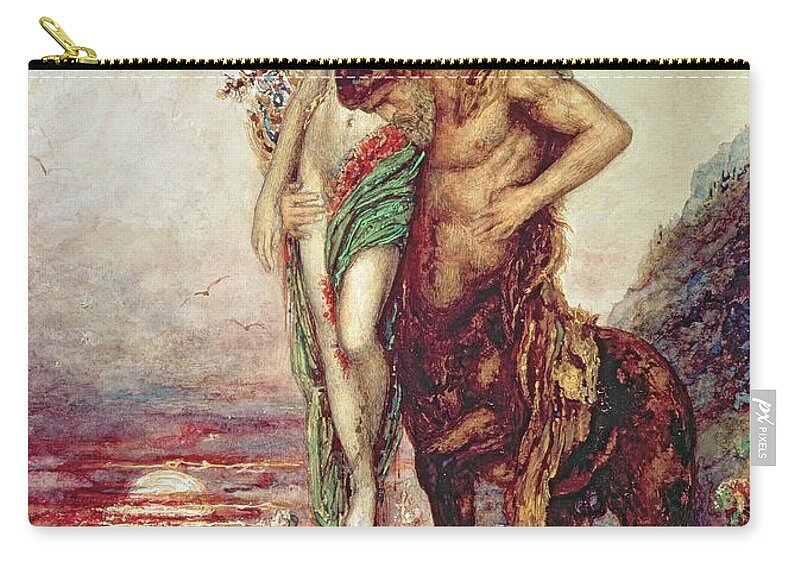 Nude; Gustave Moreau Zip Pouch featuring the painting Dead poet borne by centaur by Gustave Moreau
