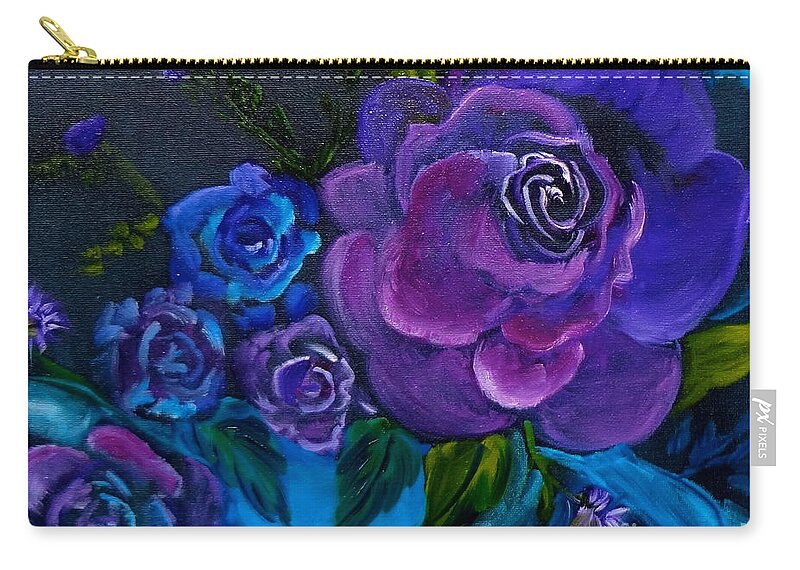 Purple Roses Zip Pouch featuring the painting Deep Purple Reverie by Jenny Lee