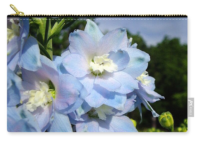 Zip Pouch featuring the photograph Delphinium with cloud by Renee Croushore