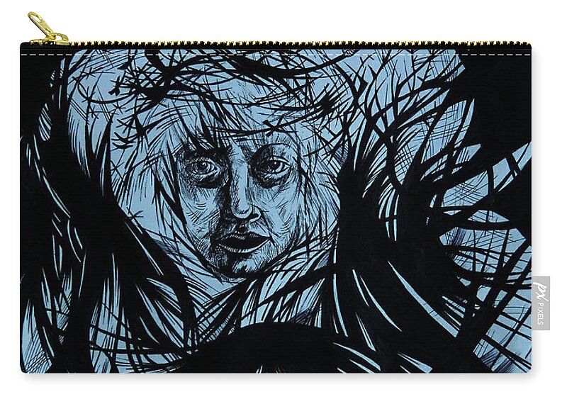Black And White Zip Pouch featuring the drawing Dementia by Anna Duyunova
