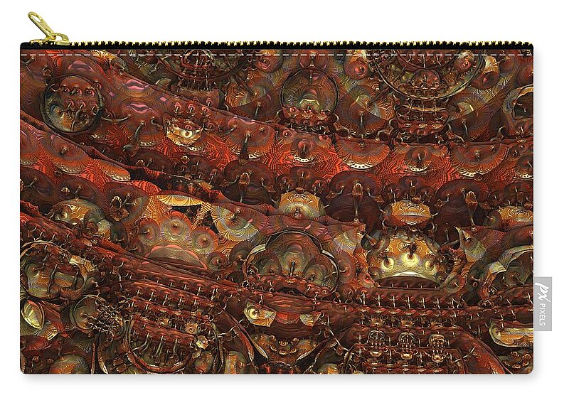 Fractal Hell Haedes Underworld Fantasy Imagination Abstract Detailed Intricate 3d Mandelbulb Zip Pouch featuring the digital art Dens of Haedes by Lyle Hatch