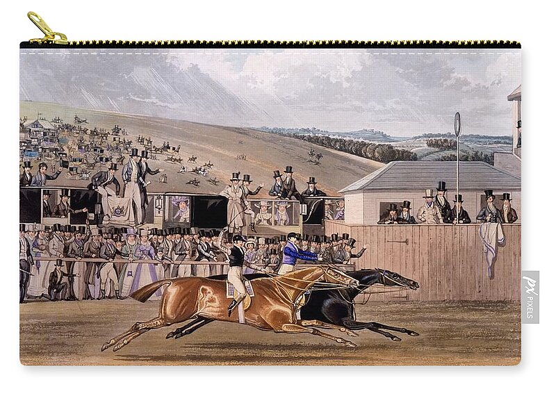 Derby Day Zip Pouch featuring the drawing Derby Day At Epsom, 1828 by James Pollard