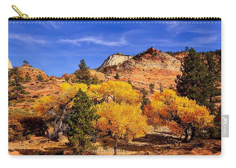 Zion National Park Zip Pouch featuring the photograph Desert Autumn by Greg Norrell