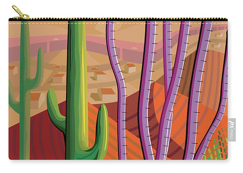 Saguaro Cactus Zip Pouch featuring the photograph Desert, Cactus, Mountains Landscape by Charles Harker