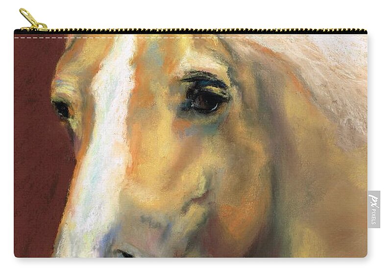 Horse Portraits Zip Pouch featuring the painting Desi On The Run by Frances Marino