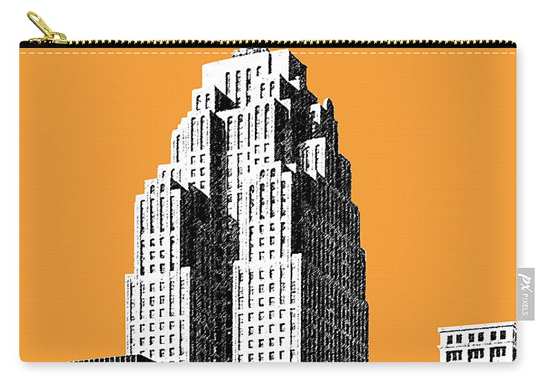 Detroit Carry-all Pouch featuring the digital art Detroit Skyline 2 - Orange by DB Artist