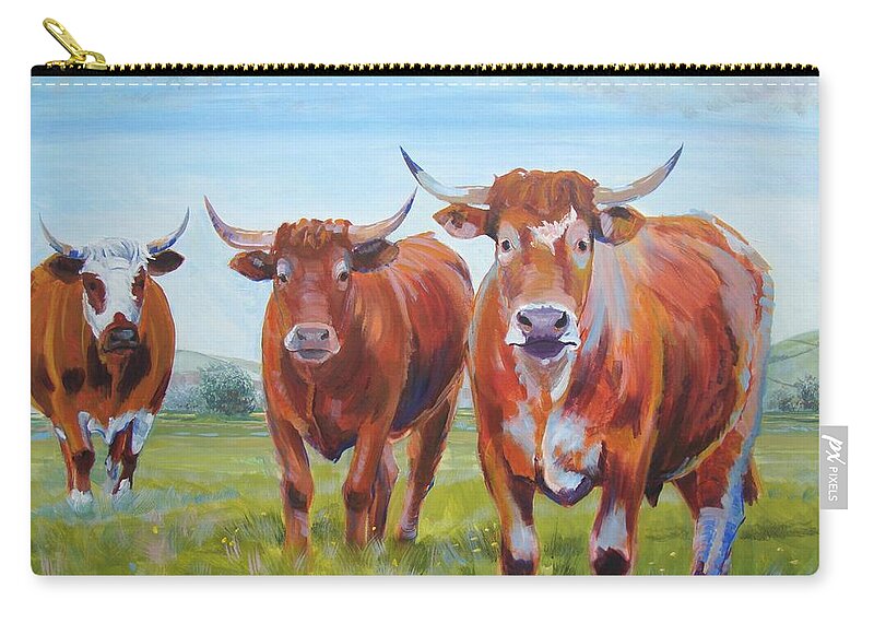 Ruby Red Cow Zip Pouch featuring the painting Devon Cattle by Mike Jory