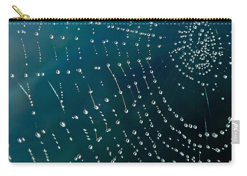Rain Drops On Spider Web Zip Pouch featuring the photograph Dew Drops on Web by Tikvah's Hope