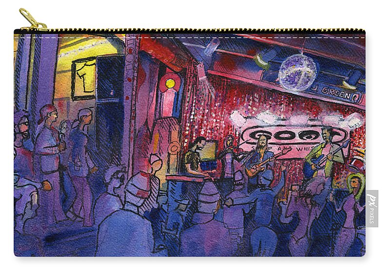Dewey Paul Zip Pouch featuring the painting Dewey Paul Band at the Goat by David Sockrider