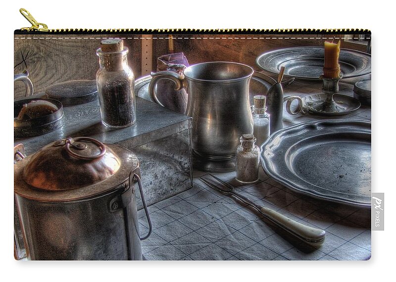 Vintage Pewter Zip Pouch featuring the photograph Dinner table by Jane Linders