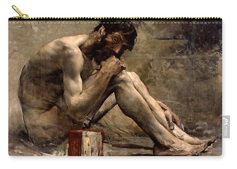 Diogenes Zip Pouch featuring the painting Diogenes by Jules Bastien Lepage