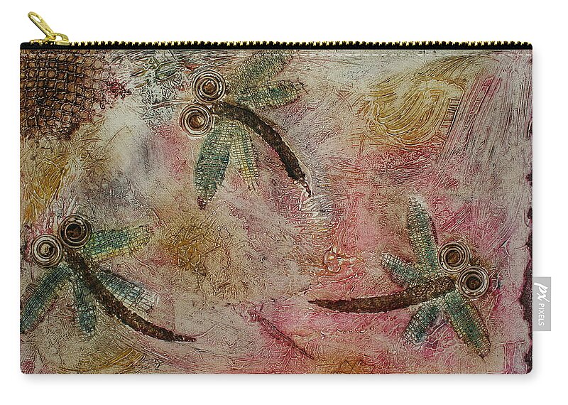 Dragonfly Zip Pouch featuring the painting Rustic Dragonflies Pinks by Lyndsey Hatchwell