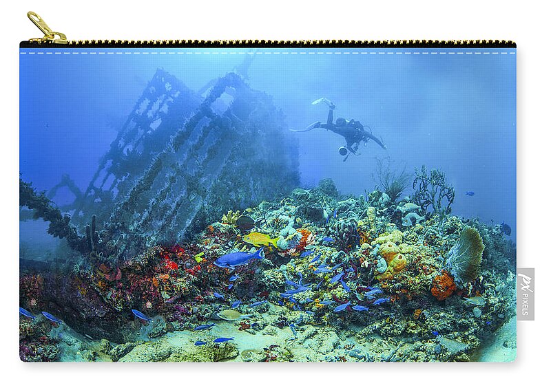 Boats Zip Pouch featuring the photograph Diver at the Wreck by Debra and Dave Vanderlaan