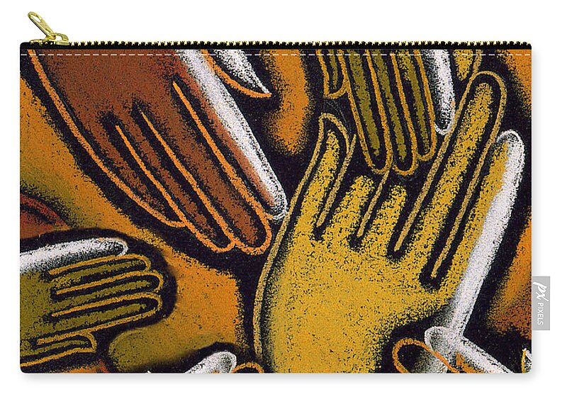 African Ethnicity Asian Ethnicity Caucasian Close Up Color Image Community Concept Diversity Four People Friend Hand Harmony Hope Identity Illustration Illustration And Painting Individuality Latin American And Hispanic Ethnicity Multi-ethnic Group Peace People Together Tranquil Scene Vertical Watercolor World Peace African American Anticipation Asian Calm Close-up Color Colour Drawing Four Friendship Hispanic Jointly Zip Pouch featuring the painting Diversity by Leon Zernitsky